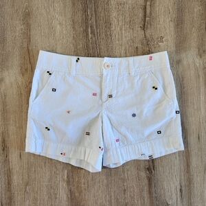 Lilly Pulitzer White Seersucker Embroidered Nautical Flag Shorts